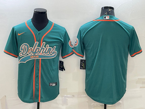 Men's Miami Dolphins Blank Aqua With Patch Cool Base Stitched Baseball Jersey